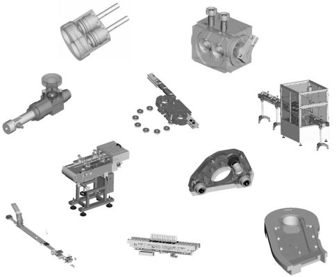 Parts of production lines: bottling lines, metering lines, packaging lines, charging lines, transport lines, PCV